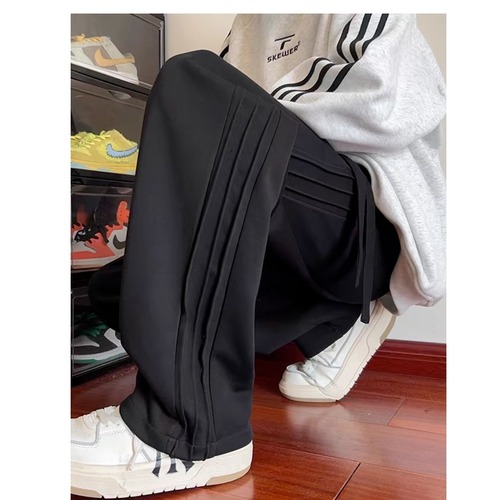 Heavyweight, relaxed-fit casual sweatpants—unisex, Korean-style, American-retro straight-leg pants with a flowing silhouette for teens and athletes.