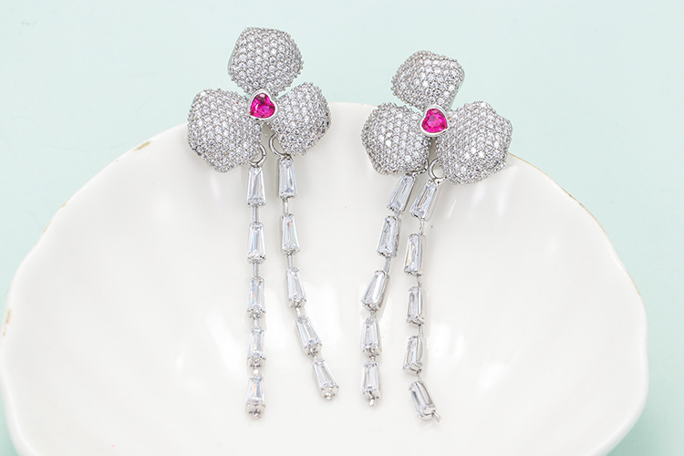Shamrock Pattern Fashion Shamrock Copper Drop Earrings Inlay Zircon Copper Earrings