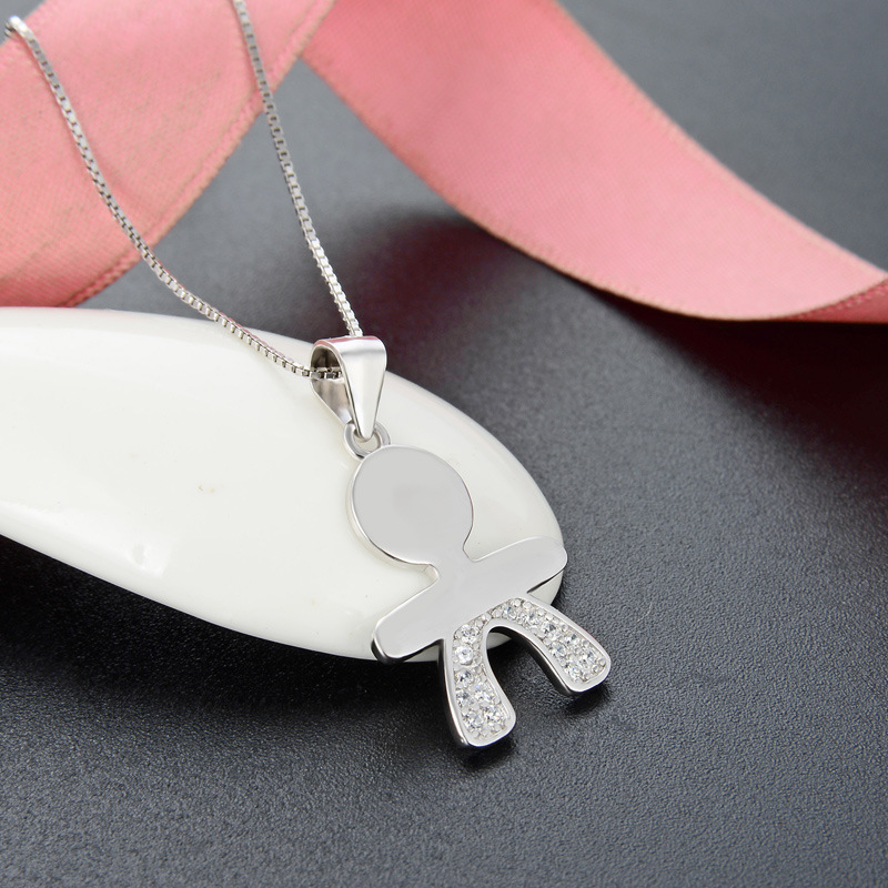 S925 muñeca de plata esterlina de carácter de los niños collar de los hombres y las mujeres simple estilo coreano creativo Micro incrustaciones de circón colgante cadena de la clavícula