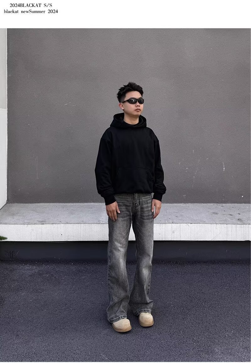 Men's Clothing Retro Distressed Washed Jeans High Street Style Loose Straight Leg Casual Floor Length Spring Autumn Pants_mkmklike.com