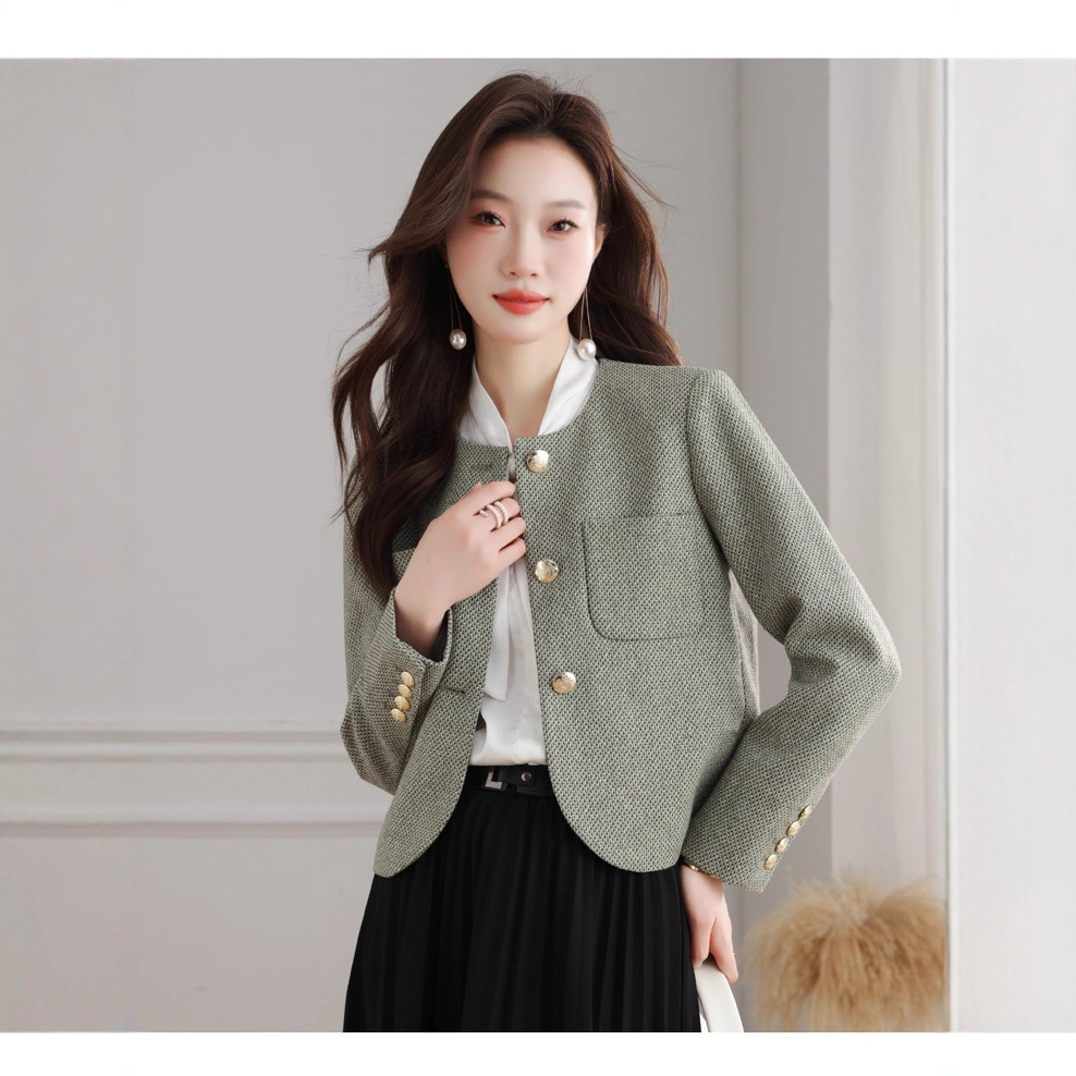 Women's Fashion 2025 Autumn Versatile Chanel-Style Structured Shoulder Jacket Tweed Top from Gejia Mall