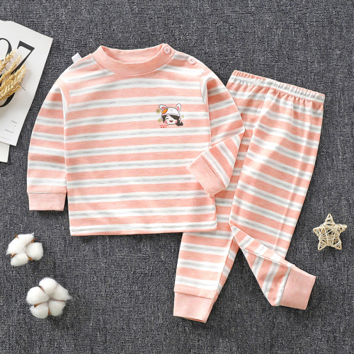 Children's Autumn Top and Bottom Set  Color Cotton Innerwear for Boys and Girls, Baby Sleepwear and Home Clothing for Infants in Autumn