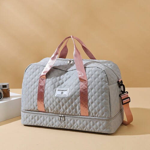 Plaid sports and fitness bag, portable large-capacity luggage bag, travel bag, shoe compartment, dry and wet separation travel bag