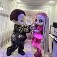 Сетка красный милый костюм большая голова кукла мультфильм кукла костюм кукол костюм cos капюшон реквизит baby boss