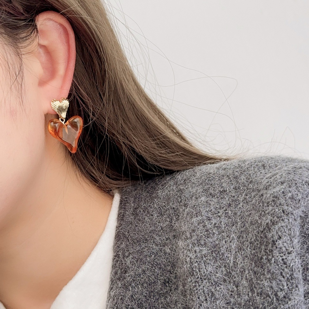 11g Weight 925 Sterling Silver Ear Needle Material Drop Earrings Classification 1 Pair Quantity Daily Occasion Resin, Copper Alloy Material Heart Shape Pattern Women's Gender Plating Design Vintage Style, Sweet Style 1 Pair Vintage Style Sweet Heart Shape Plating Resin Copper Alloy Drop Earrings 8