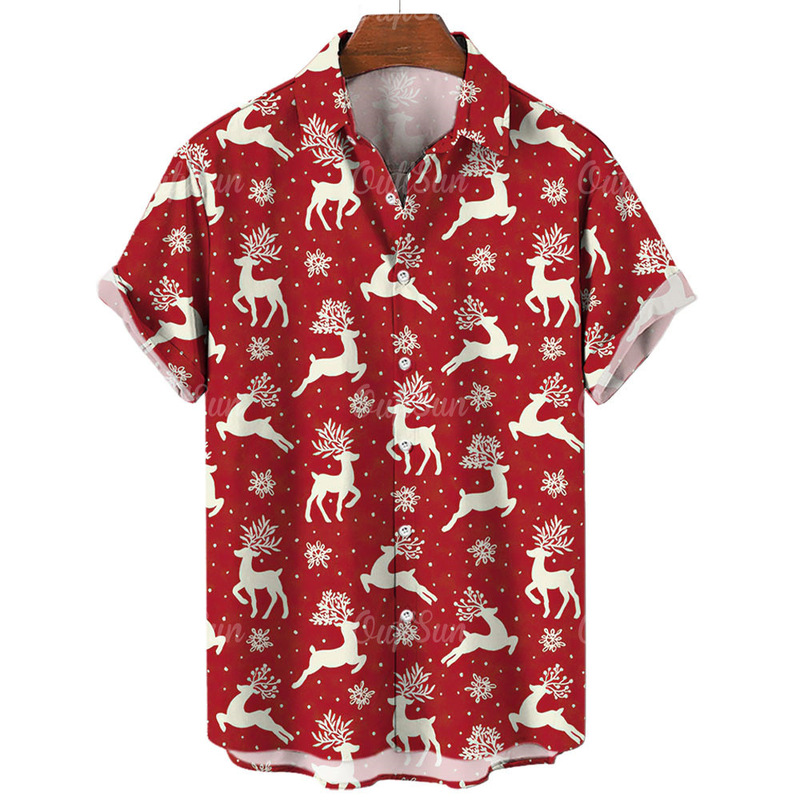 3D Digital Printing Men's Short-Sleeved Christmas Print Holiday Family Party Casual Breathable Fashion Top Shirt