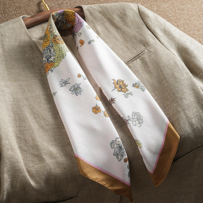 Gorgeous Horse 2026 New Double-Sided 70cm Small Square Scarf Imitation Silk Scarf for Women Summer Floral Shawl White Scarf
