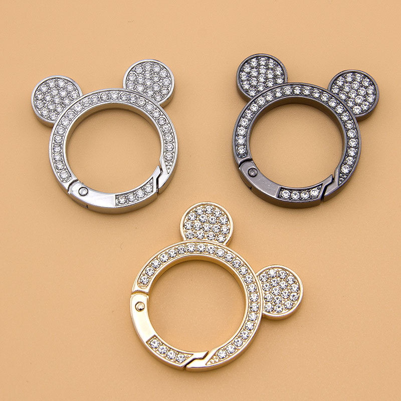 带钻镶钻弹簧圈钥匙扣带钻弹簧圈锌合金diy钻环扣可爱钥匙扣电镀