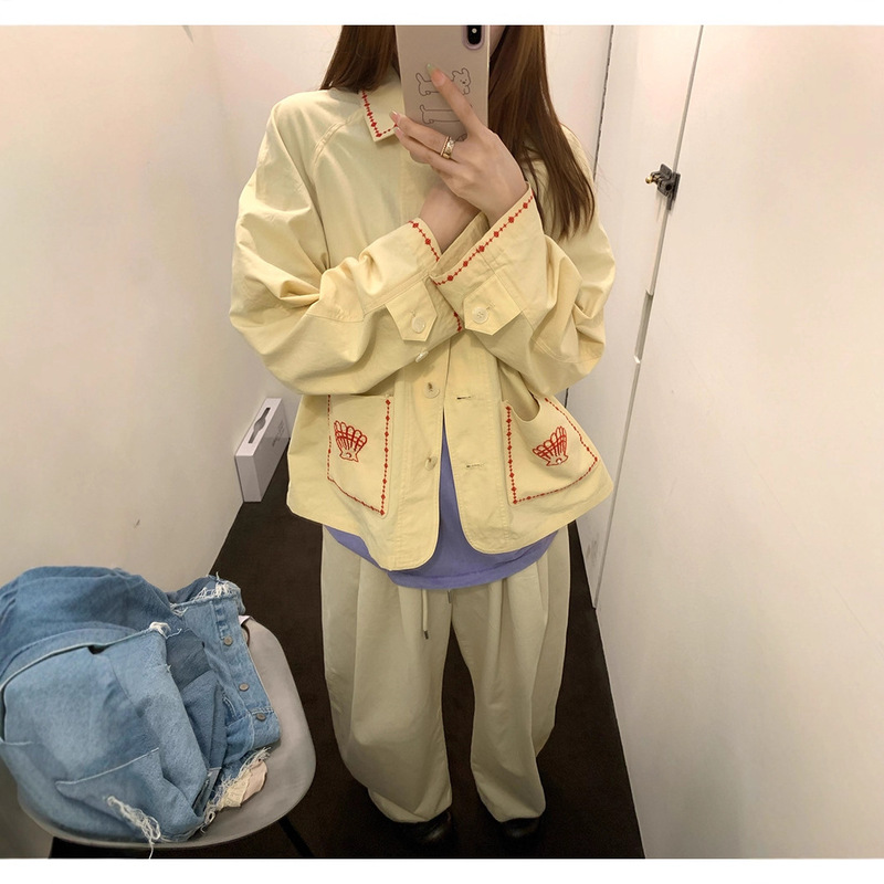 Zhangzhang Oxygen Bubble Yellow Niche Shell Pearl Embroidery Age-Reducing Shirt Sunscreen Thin Jacket
