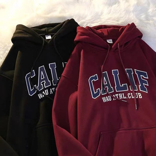 American Retro Letter Print Hooded Sweatshirt for Men and Women in Autumn and Winter New Velvet Jacket Casual Versatile Top Trendy