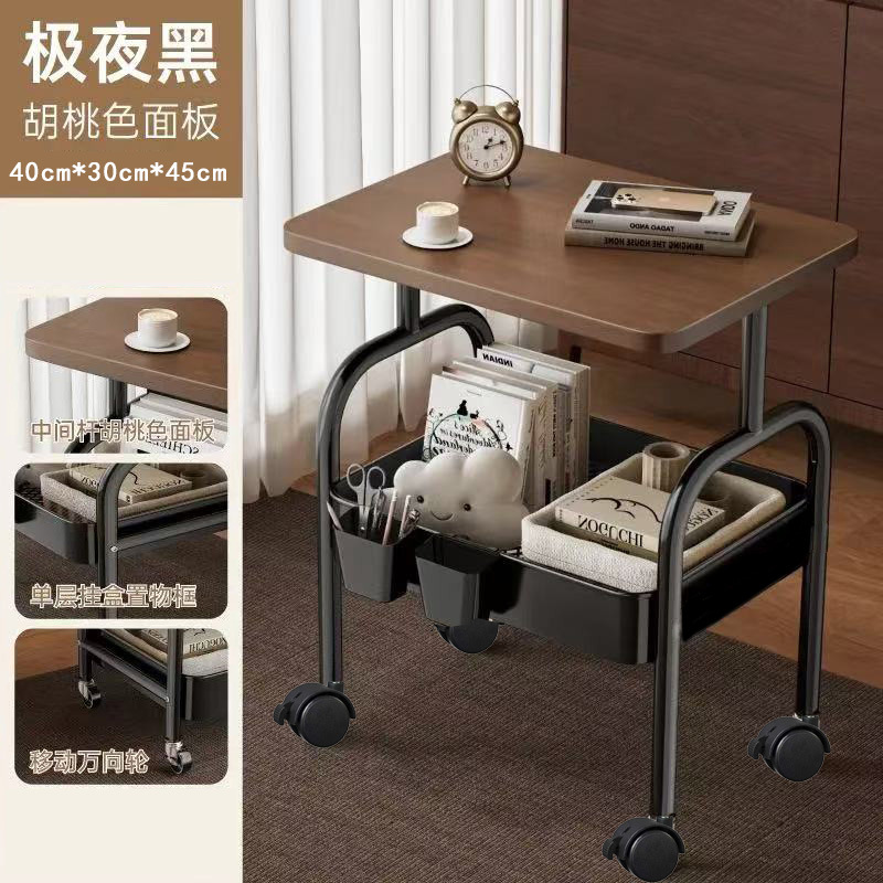 Movable Double-Layer Coffee Table Trolley Side Table Living Room Sofa Storage Wheeled Tea Table Bedroom Storage Rack Small Table