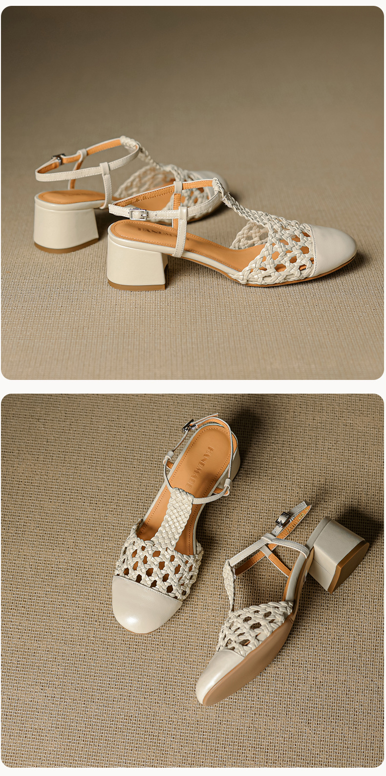 Sandal nữ quai ngang gót thô 5 cm, dây đan kiểu La Mã — màu nâu chi tiết 21