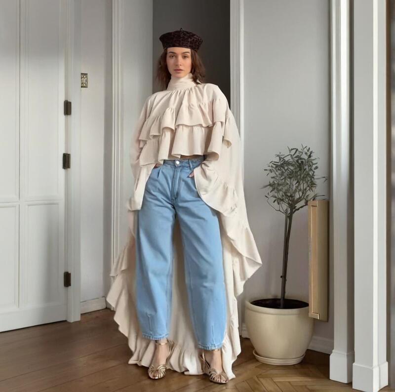Amazon Cross-Border Foreign Trade 2026 Summer New Style High-Neck Multi-Layer Ruffle Sleeve Simple Shawl Casual T-Shirt Top