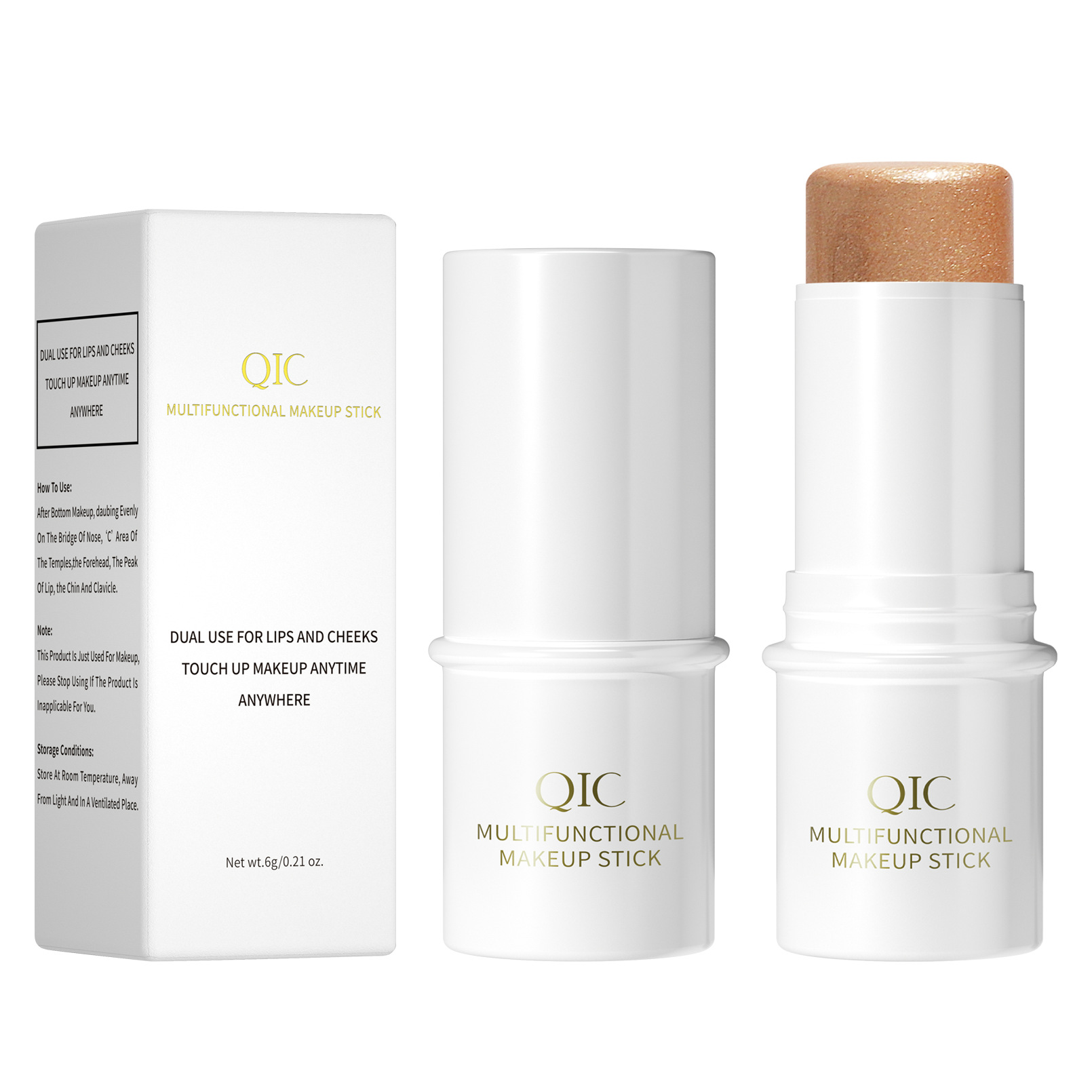 QIC multi-function powder blusher high gloss cosmetic pen pearl light shimmer matt naturally brighten facial makeup_voghion.com