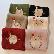 可爱童趣风卡哇伊手工刺猬围巾女中长款亲子卡通针织毛线围脖冬季