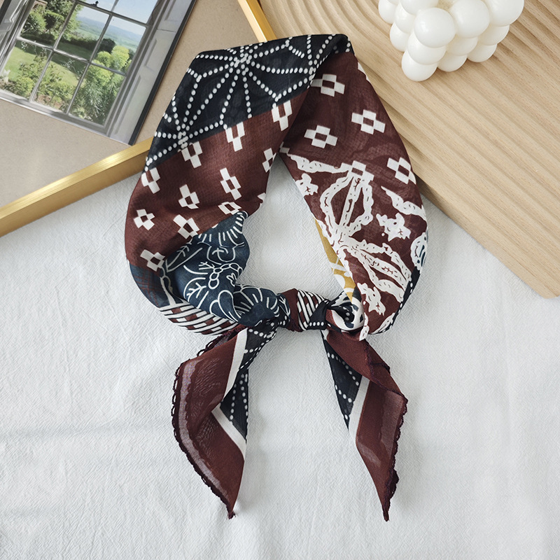 Toalla cuadrada fina de algodón y lino, fresca y transpirable, bufanda de seda pequeña con decoración literaria suave para mujer, bufanda de verano, bufanda pequeña de todo fósforo para mujer