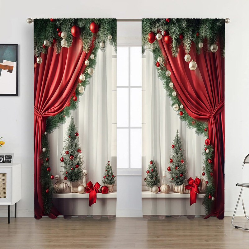 2PCSヨーロッパ風カーテンカーテンカーテンクリスマスシリーズカーテン工場代発3dデジタルプリントクロスボーダーアマゾンカーテン|undefined