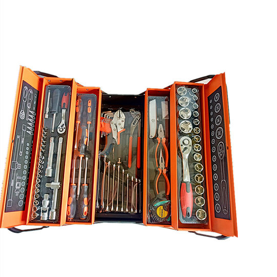 Auto repair tool comprehensive toolbox 85-piece set of three-layer iron box 72-tooth quick wrench big fly small fly combination sleeve