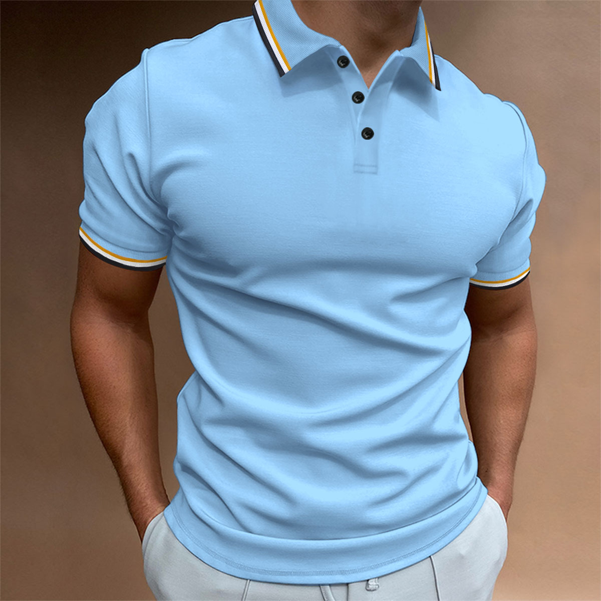 Nueva camisa de polo casual de los hombres de Amazon transfronteriza costilla solapa Botón de negocios de color sólido todo partido camiseta superior