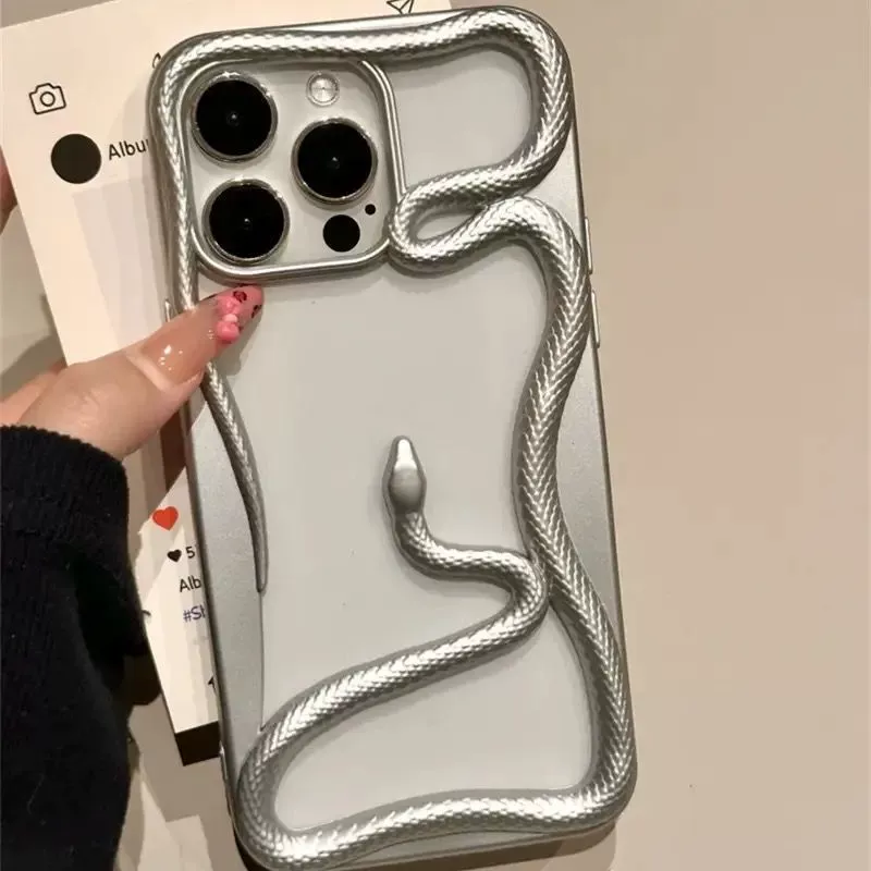 Чехол для iPhone, совместимый с iPhone 16, трехмерный дизайн, серебристый, для 16 Pro Max, 12/14
