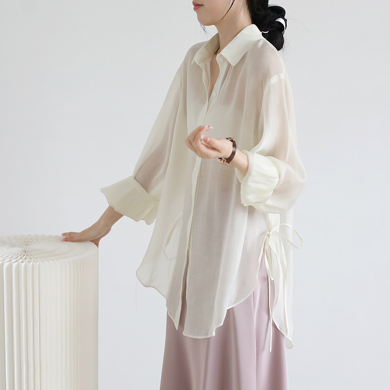 Tencel Sun Protection Shirt Spring & Fall New Ice Silk Cardigan with Suspender Skirt and Blouse Fairy Chiffon Top for Women