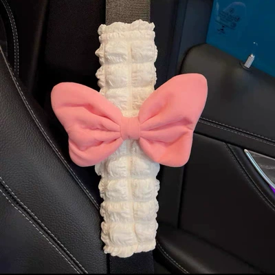 Sürətlər qutusu və əl tormozu başlıqları — Popular Car Seat Belt Shoulder - white-style-pink-bow-puff-shoulder-pads1
