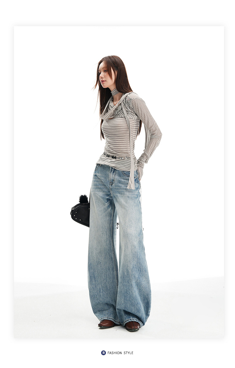 Damjeans med hög midja och raka ben i vintage blå denim_voghion.com