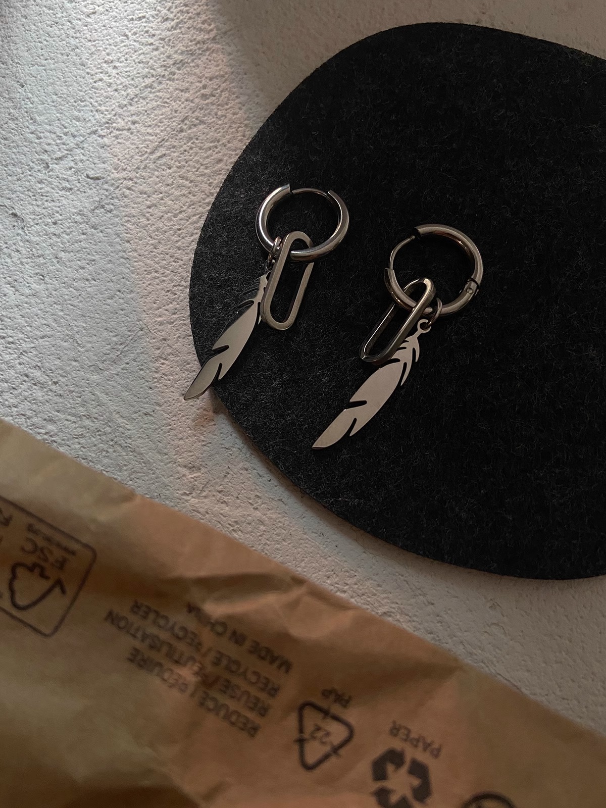 1 Pair Quantity Holiday, Daily Occasion 1 Pair Simple Style Feather Polishing Titanium Steel Drop Earrings