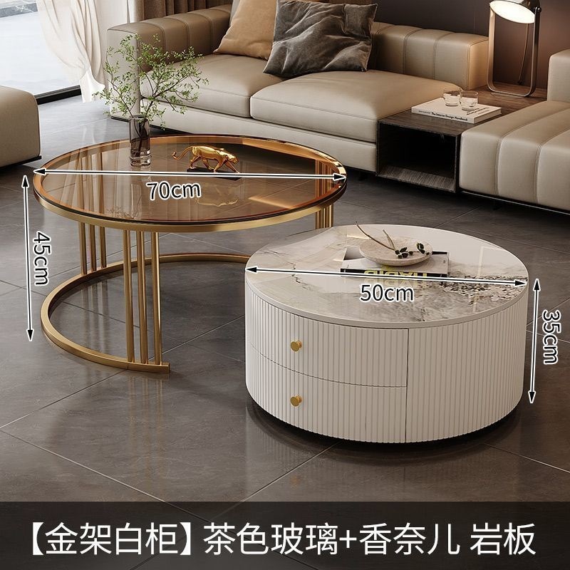 茶几轻奢简约现代客厅家用小户型北欧边几大理石岩板圆形小茶几桌|undefined