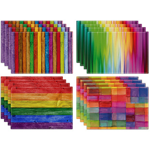 Summer Rainbow Stripe Printed Placemat New Style Linen Wood Board Pattern Heat Insulation Mat Kitchen Restaurant Decorative Layout Table Mat