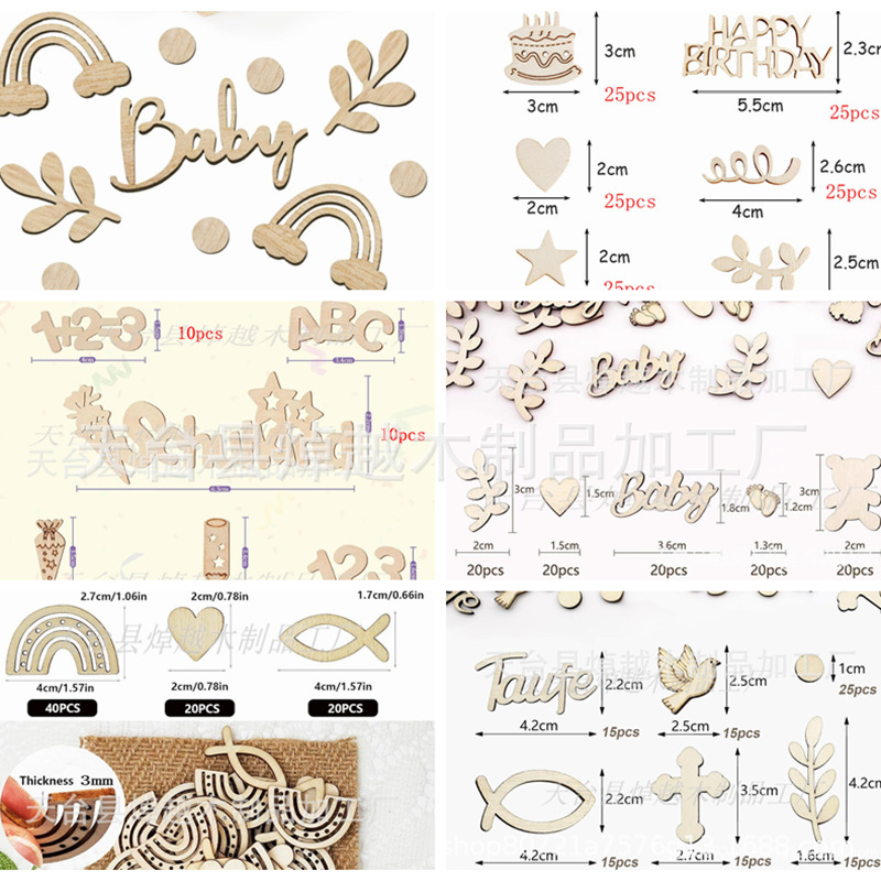 in stock wholesale baby wooden fish baptism birthday party decoration wood chip DIY dining table wall rainbow letters decoration