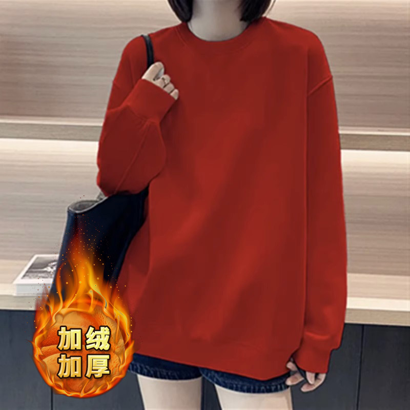 高端纯色加厚加绒卫衣女2025新款爆款秋冬季圆领韩版大码胖mm宽松|undefined