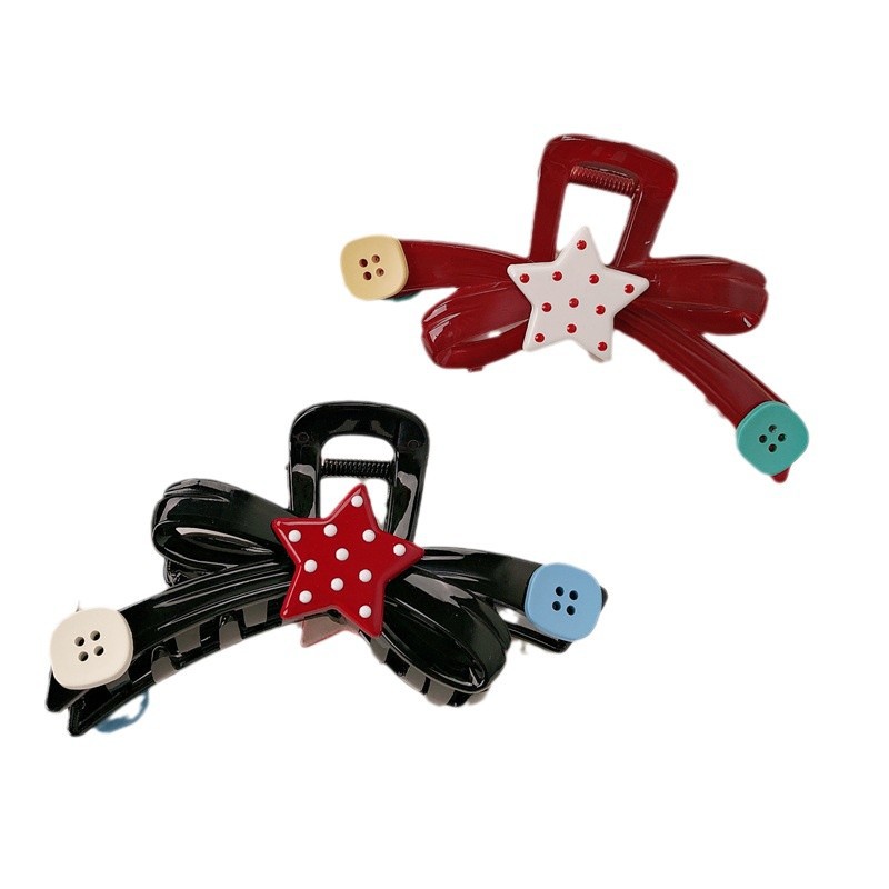 Diversión de contraste de color ondulado punto estrella agarrar clips de botón de arco grande clips de tiburón medio clip de cabello agarrar el cabello