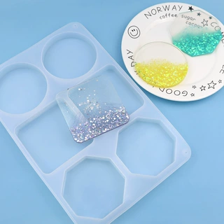 现货批发 diy水晶滴胶 6连多边形茶杯垫块硅胶模具 六腔正方圆形