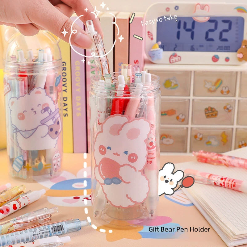Cartoon rollerball pen set, capacious barrel with cute patterns, smooth writing, 12-color options