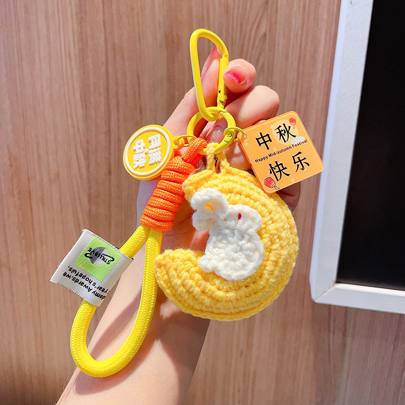 高端创意手工针织毛线月亮兔子钥匙扣挂件包包可爱情侣批发小礼品|undefined