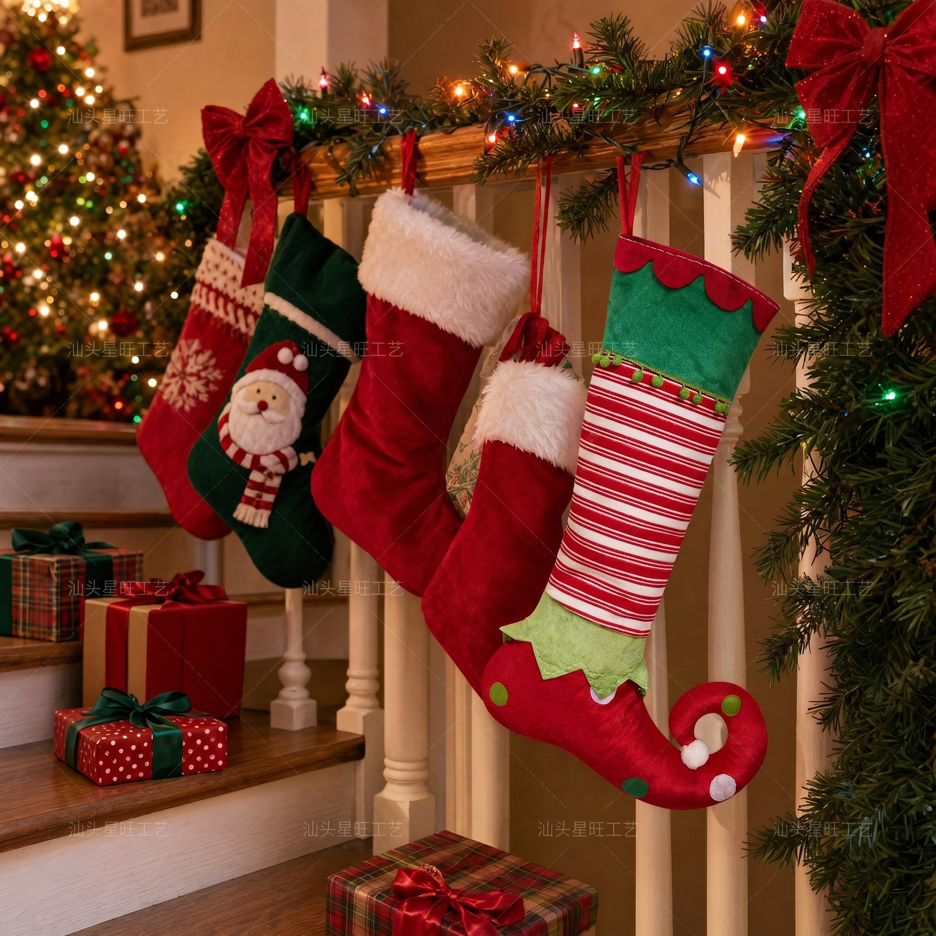 Nuevos productos transfronterizos calcetines de Navidad decoraciones bolsas de regalo grandes bolsas de dulces de forma de genio colgantes atmósfera festiva