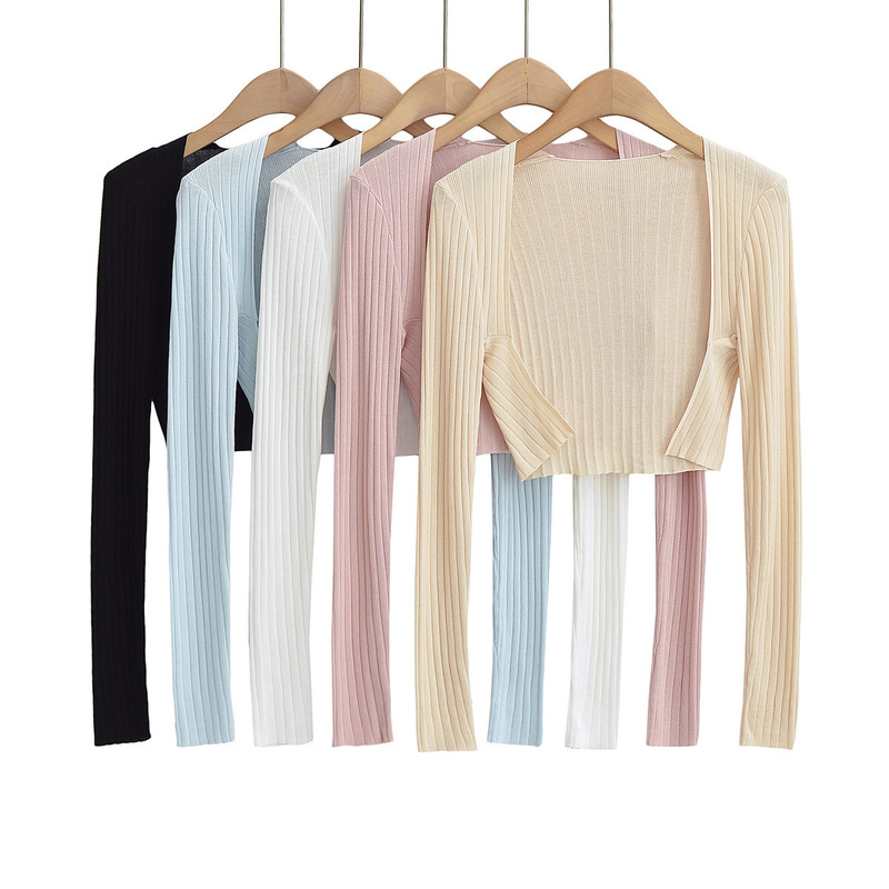 Pure Desire Style Ice Silk Knitted Sweater Women's Thin Sexy Tight Outer Wing Small Shawl Air-conditioning Shirt Super Short Hot Girl Top