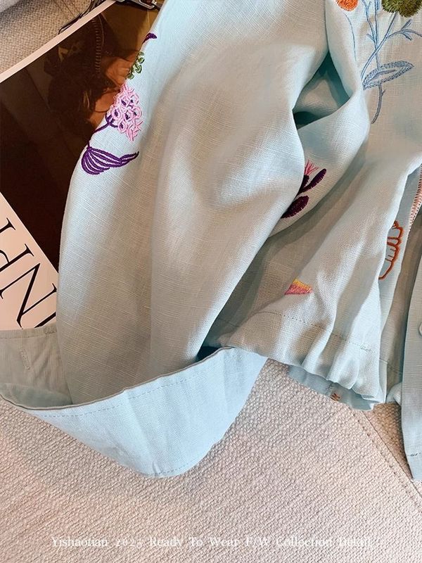 ブルー重工業刺繍日焼け止めシャツ女性のための 2025 夏の新しいハイエンドファッションルーズ長袖薄手のジャケット|undefined