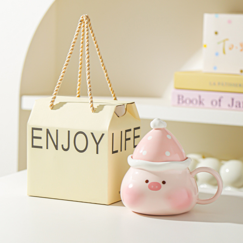 Creativo lindo caramelo haws dibujos animados cerdito cachorro taza cerámica taza con tapa regalo taza de agua taza de pareja