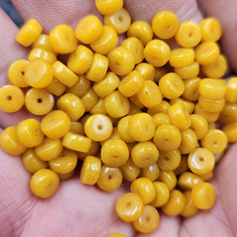 黄玉隔片玉扣算盘珠玉石散珠鸡油黄蜜蜡黄石英岩玉隔珠饰品配件珠