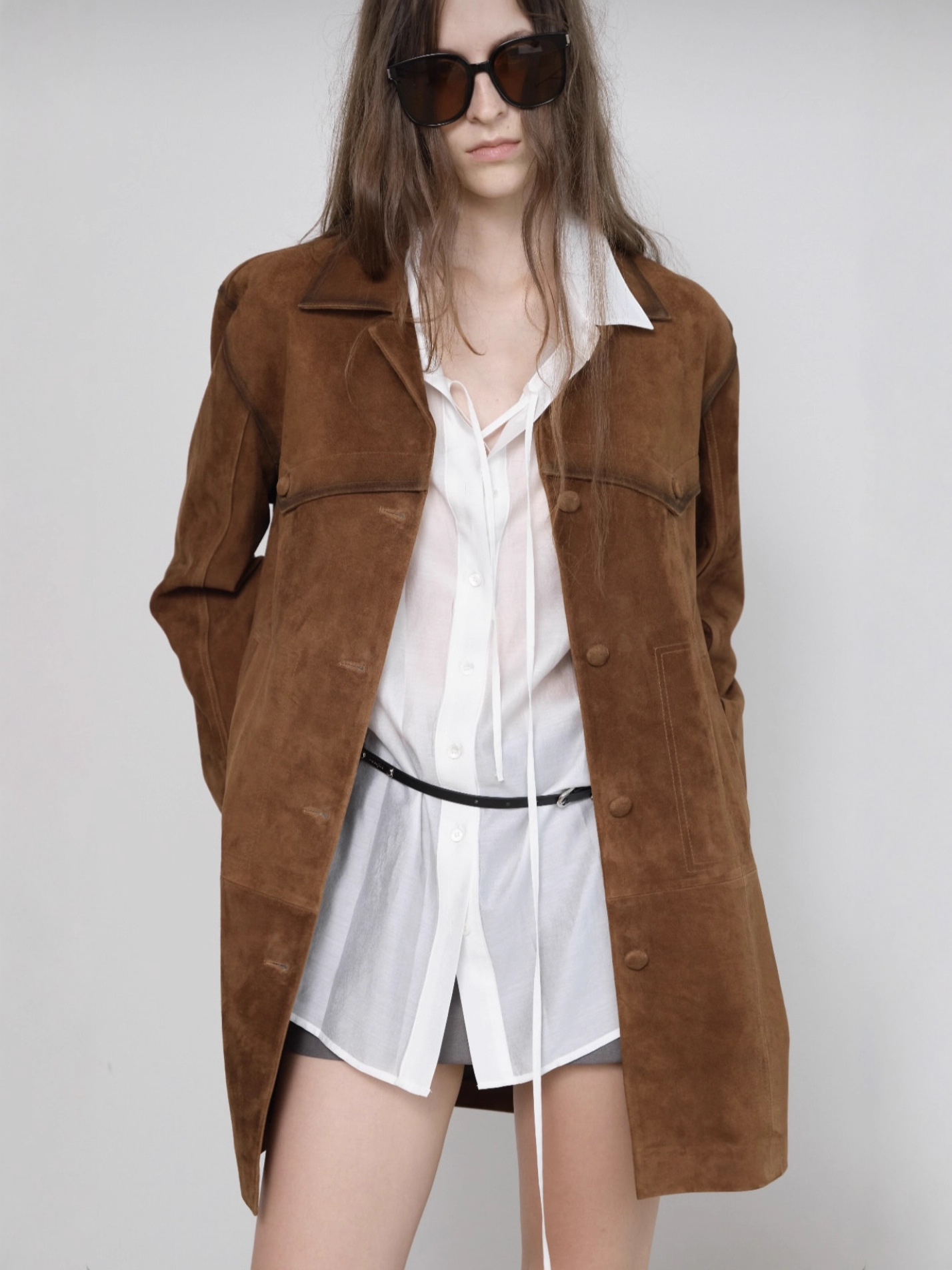 South Korea's Lond*Nflat Autum New Retro Elegant High-End Lapel Suede Mid-Length Jacket for Women