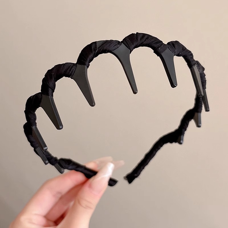 Alto cráneo de lana ondulado banda de cabello para mujeres lavado de cara maquillaje especial banda de cabello con dientes antideslizante acabado de cabello agrupado tocado