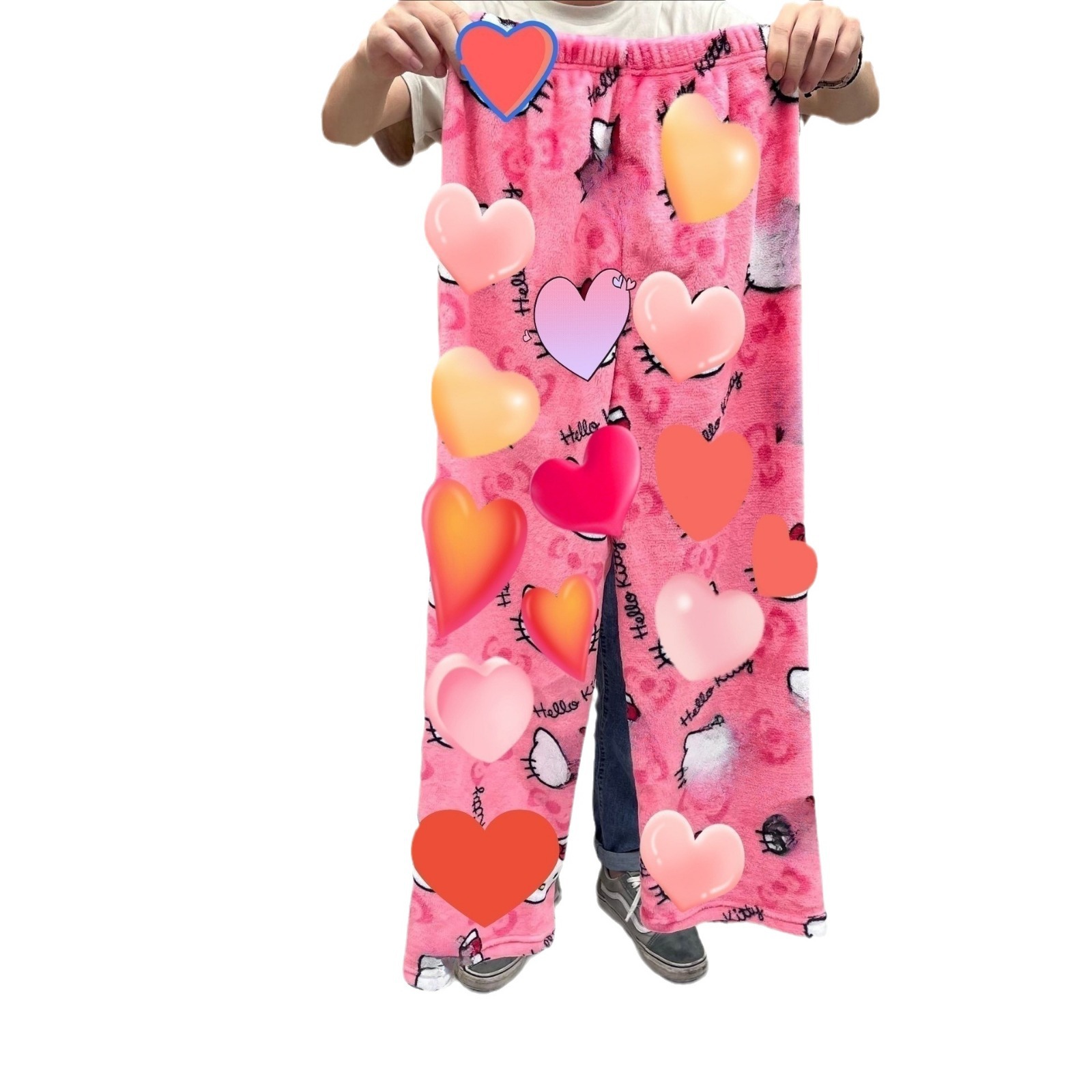 Dibujos Animados KT gato impreso pijama pantalones gruesos de coral de las mujeres de lana de otoño e invierno casa casual franela pijama pantalones gatito desgaste exterior