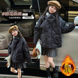 女童2025年冬款韩版碎花围脖棉衣女孩保暖外出棉服外套时髦棒球服