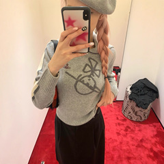 【不支持退货】vv土星提花刺绣撞色设计感翻领polo针织衫毛衣女