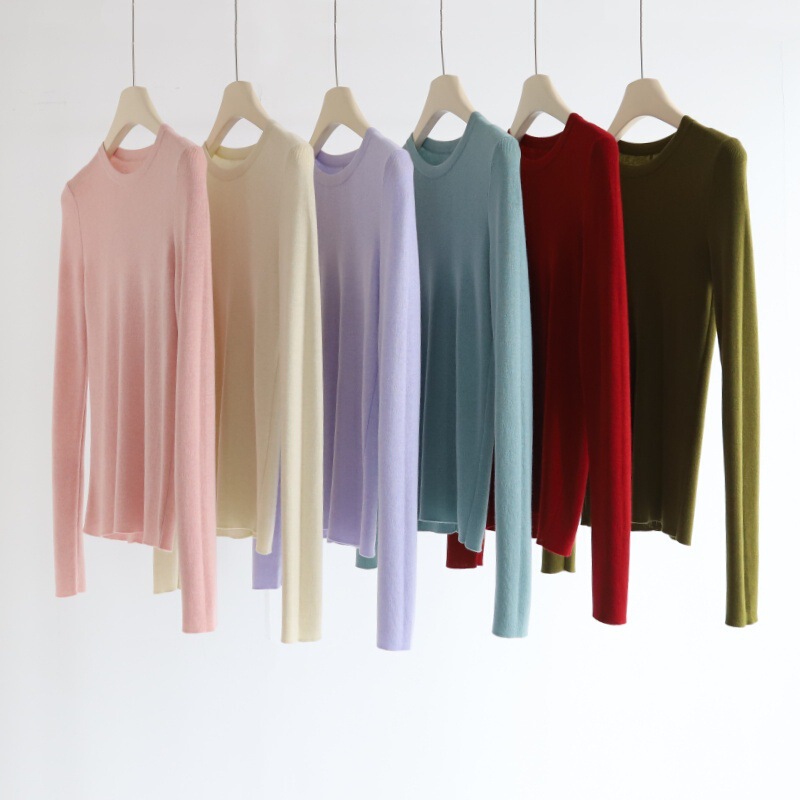 Chao Fine Wool Simple Basic Long-Sleeved Bottoming Knitwear for Women Autumn and Winter New Round Neck Versatile Pure Color Knitwear