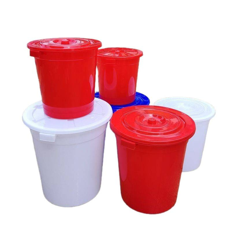 Gran cubo de plástico grueso con cubierta cubo de almacenamiento de agua de grado alimenticio cubo blanco de basura plástico Yangzhi