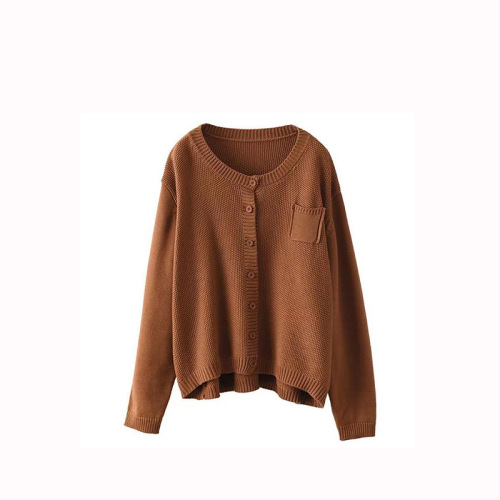 Vintage Loose Women's Cardigan Sweater Spring and Autumn Season Fashion Trendy Round Neck Single Button Long Sleeve Knit Coat