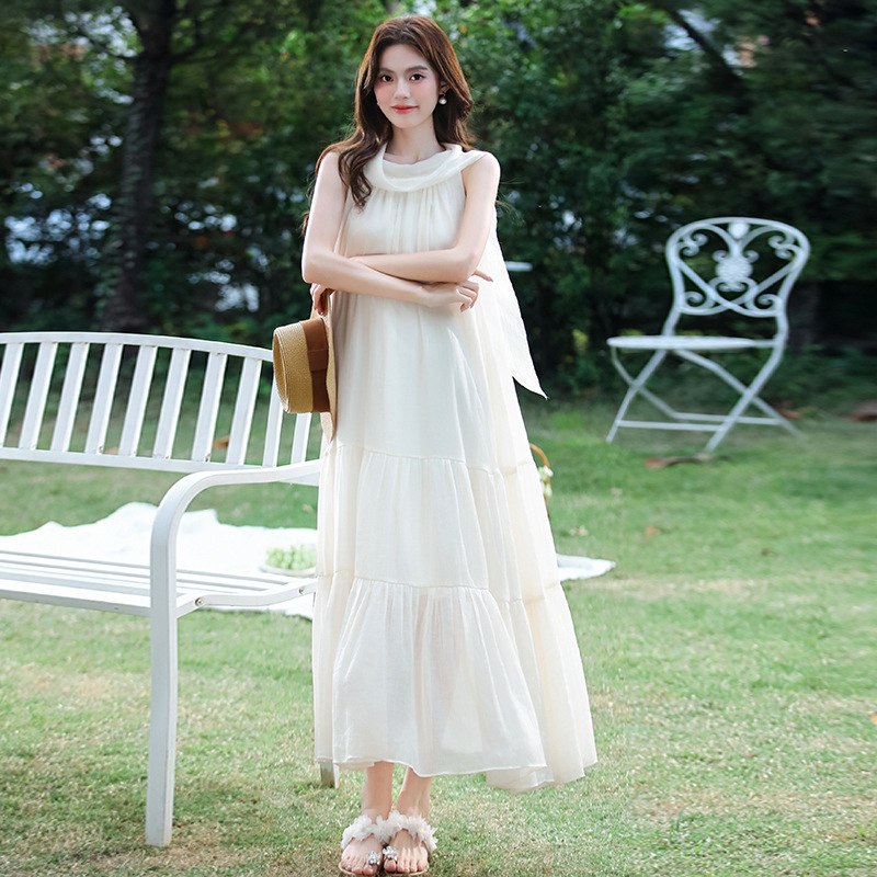 Gentle Goddess-Like Sexy Loose-Fitting Dress with Ribbons and Sleeveless Design, Women's Clothing 2026 New Model, Full of Feminine Charm, Long Dress